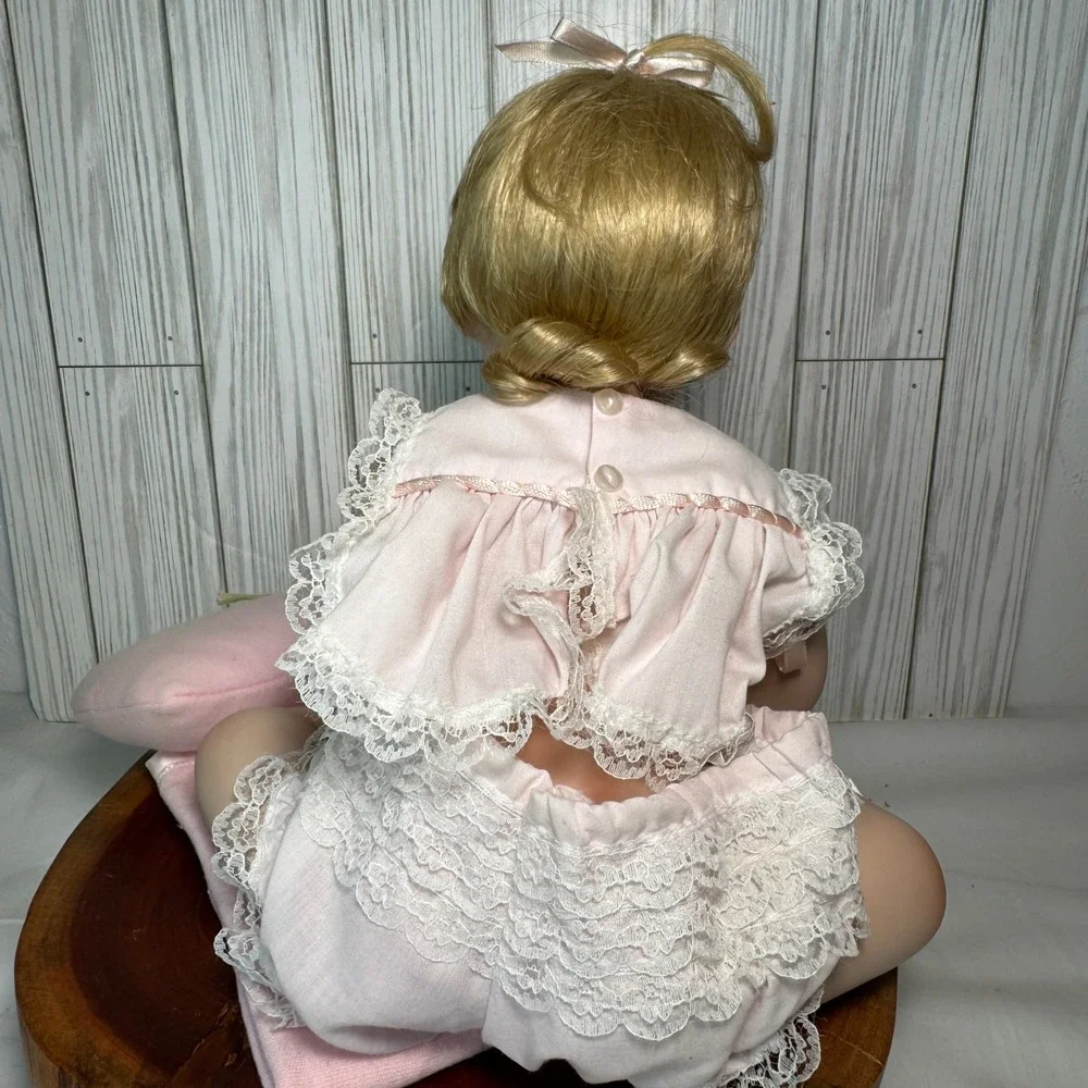 Vintage Ashton Drake 1993 Porcelain Baby Doll Pink Lace Outfit Teddy Bear